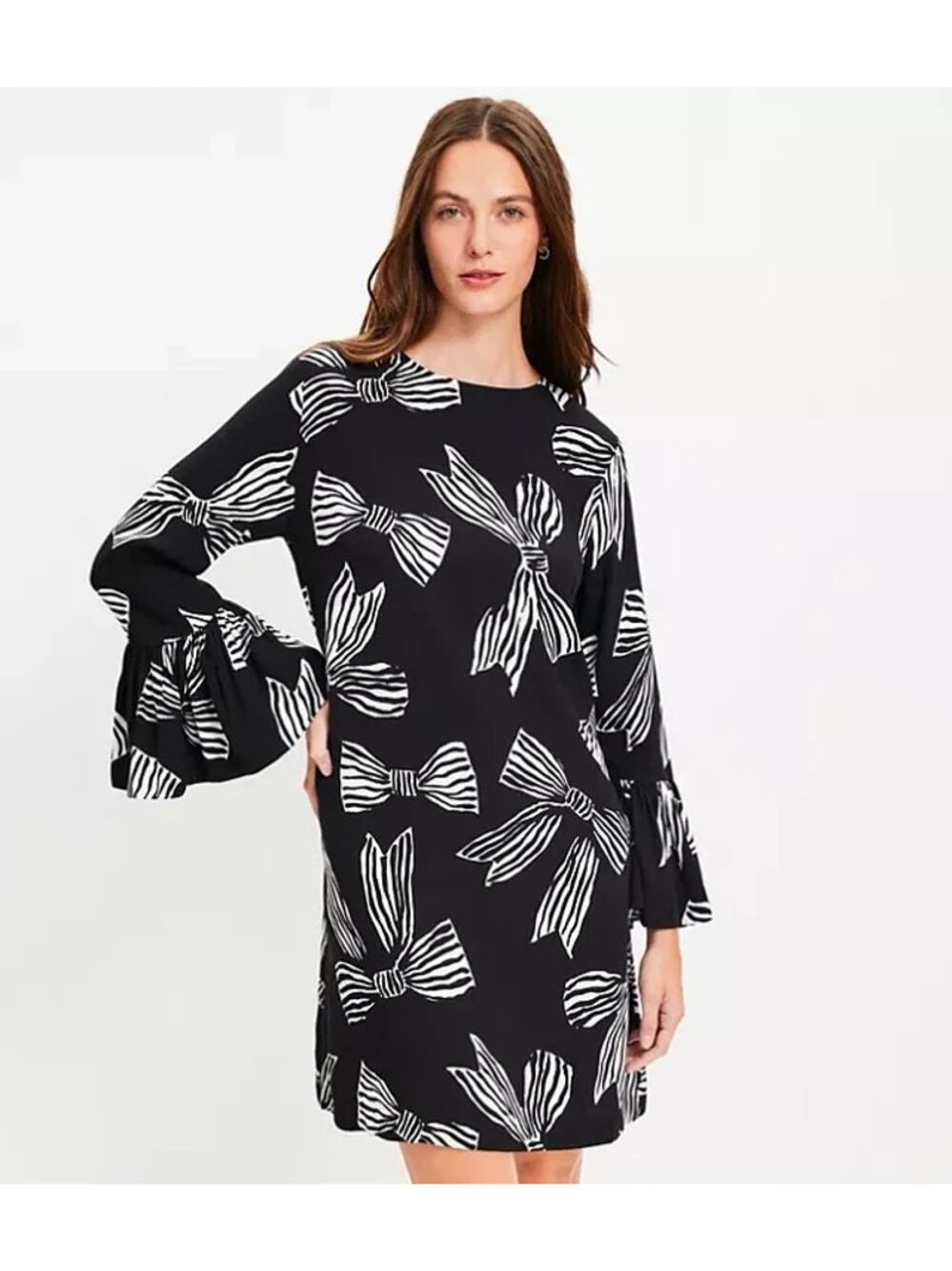 NWT LOFT Bow Flounce Cuff Mini Dress - Black - Medium